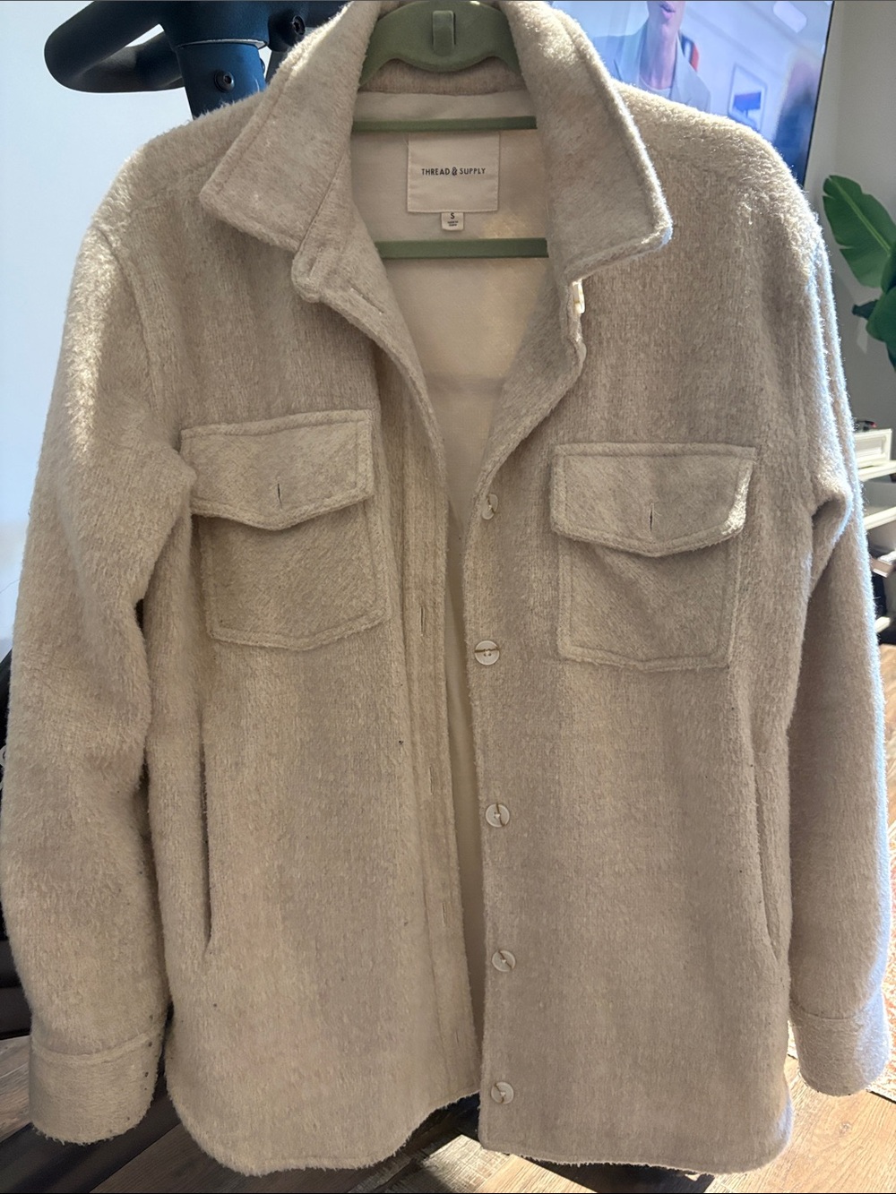 Thread & Supply Neutral Cream Wool Shacket Jacket